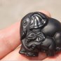 Hand-carved natural obsidian lucky pendant. Two elephants. Necklace pendant