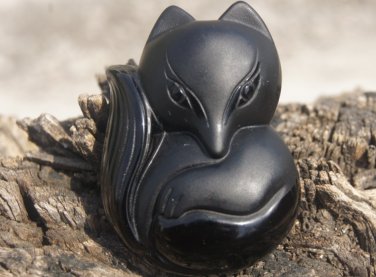 Natural obsidian pendant hand-carved. Large (Fox) .. lucky necklace pendant 50x36x15mm