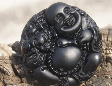 Natural obsidian pendant hand-carved. (Buddha play brave) .. lucky necklace pendant 47x15mm