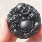 Natural obsidian pendant hand-carved. (Buddha play brave) .. lucky necklace pendant 47x15mm