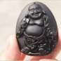 Natural obsidian pendant hand-carved. (Hotei Buddha). Lucky Necklace Pendant 53x42 x15mm
