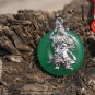 Guan Ping inlay alloy buckle (Four Seasons peace) green jade, (amulet). Necklace pendant