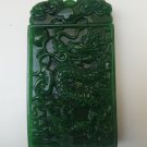 Manual sculpture Natural green jade while Rectangular necklace pendant