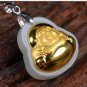 Gold Mosaic and tian yu, long life lock - maitreya bodhisattva. Talisman. Necklace pendant