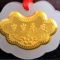 Gold inlaid jade ChangMingSuo (years) peace charm necklace and pendant