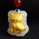 Gold inlaid jade amulet zodiac necklace and pendant (cartoon tiger)