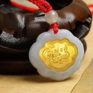Gold inlaid jade (talisman) ChangMingSuo zodiac necklace pendant (dragon)