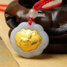 Gold inlaid jade (talisman) ChangMingSuo zodiac necklace pendant (sheep)