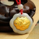 Gold inlaid jade (talisman) ChangMingSuo zodiac necklace pendant (monkey)