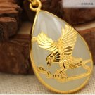Gold inlaid jade white water droplets eagle (future) charm necklace pendant