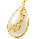 Gold inlaid jade white water droplets (talisman) magpie on mei necklace pendant (smiles)