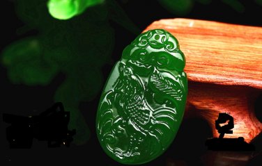 Bright green jade hand-carved zodiac chicken The dog pig. Talisman necklace pendant