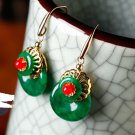 Green jade retro gold-plated alloy sexy/allergy stud earrings. The beauty like best