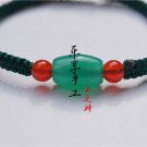 Pure manual weaving dark green, flat knot + 1 green drum agate beads Lucky bracelet