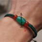 Pure manual weaving dark green, flat knot + 1 green drum agate beads Lucky bracelet