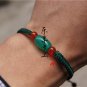Pure manual weaving dark green, flat knot + 1 green drum agate beads Lucky bracelet