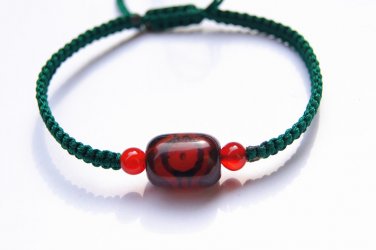 Dark green, flat knot manually + cylindrical tianzhu facebook agate beads lucky bracelet