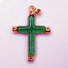 The green jade pendant, cross inlaid copper alloy. Talisman necklace pendant