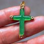 The green jade pendant, cross inlaid copper alloy. Talisman necklace pendant