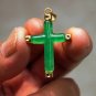 The green jade pendant, cross inlaid copper alloy. Talisman necklace pendant