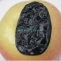 Natural dark green jade. A hand-carved oval necklace pendant. Crowing rooster,