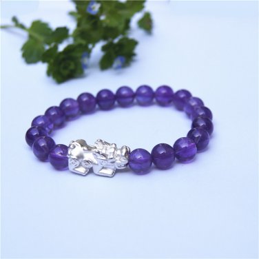 Purple round crystal beads 19 925 pure silver of the lucky bracelet.