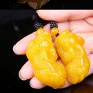 Yellow-yellow topaz, hand-carved pairs of brave, talisman pendant necklace,
