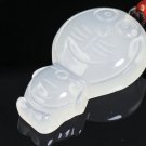Natural ice white jade pulp hand-carved cartoon (rich cat), pendant necklace