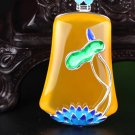 Lotus leaf type 925 sterling silver Mosaic of a day agate - handmade carving. Lucky pendant necklace