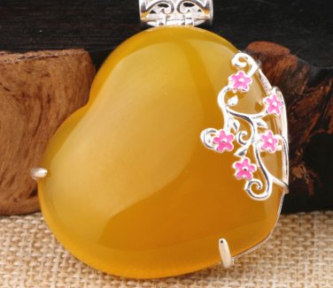 Plum type 925 sterling silver inlaid natural agate - handmade carving. Lucky pendant necklace