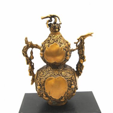 Vintage bronze ware (made in qianlong year) gourd shaped wine pot. Hands make an ornament.