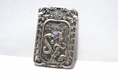Retro white copper silver double-sided snake dish bamboo. Lucky necklace pendant.