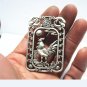 .Vintage white bronze double-sided cock (auspicious). Rectangular lucky necklace pendant.