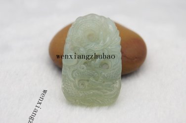 Natural xishan jade pendant, hand-carved dragon play beads (amulet), pendant necklace.