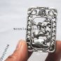 .Vintage white bronze double-sided sheep money (lucky words). Rectangular lucky necklace pendant.