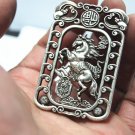 Antique white copper double-sided horse (lucky word). Rectangular lucky necklace pendant.