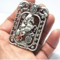 Antique white copper double-sided horse (lucky word). Rectangular lucky necklace pendant.
