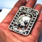 Antique white copper double-sided ox. Rectangular lucky necklace pendant.
