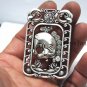 Antique white copper double-sided ox. Rectangular lucky necklace pendant.