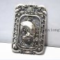 Antique white copper double-sided ox. Rectangular lucky necklace pendant.