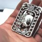 Antique white copper double-sided ox. Rectangular lucky necklace pendant.