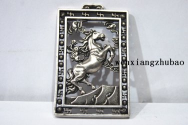Retro white bronze double-sided monkey riding (soon). Talisman necklace pendant.