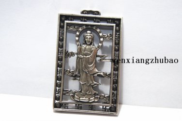 Antique white copper double - manjusri (pendant). Talisman necklace pendant.