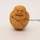 .Handmade, finely carved yellow poplar hanging - laughing Buddha. Talisman necklace pendant.