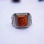 Hidden silver inlaid with red dragon - eye, ring, square ring surface