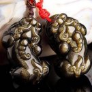 Handmade carving of natural stone, pixiu (lovers' style), talisman necklace pendant.