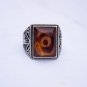 Hidden silver inlaid with red dragon eye jade, ring, rectangular ring surface