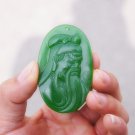 Hand-carved Mongolian jade longevity star, oval talisman necklace pendant.
