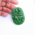 Hand-carved Mongolian jade monkey eat peach, oval talisman necklace pendant.