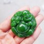 Hand-carved Mongolian jade laughing Buddha opera, a round talisman necklace pendant.